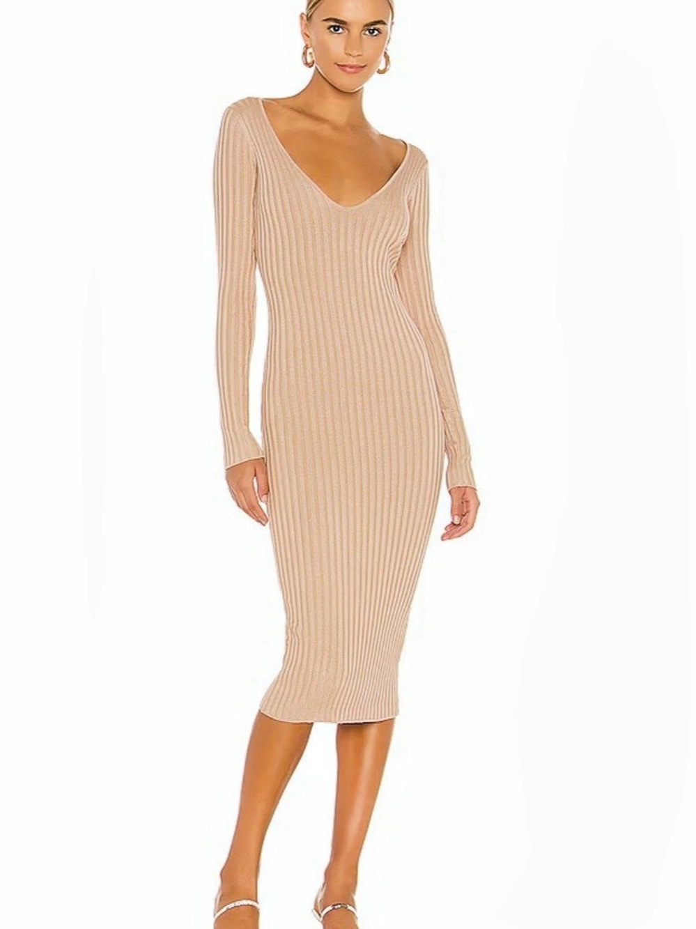 NBD Bekah Deep V Midi Dress - Nude